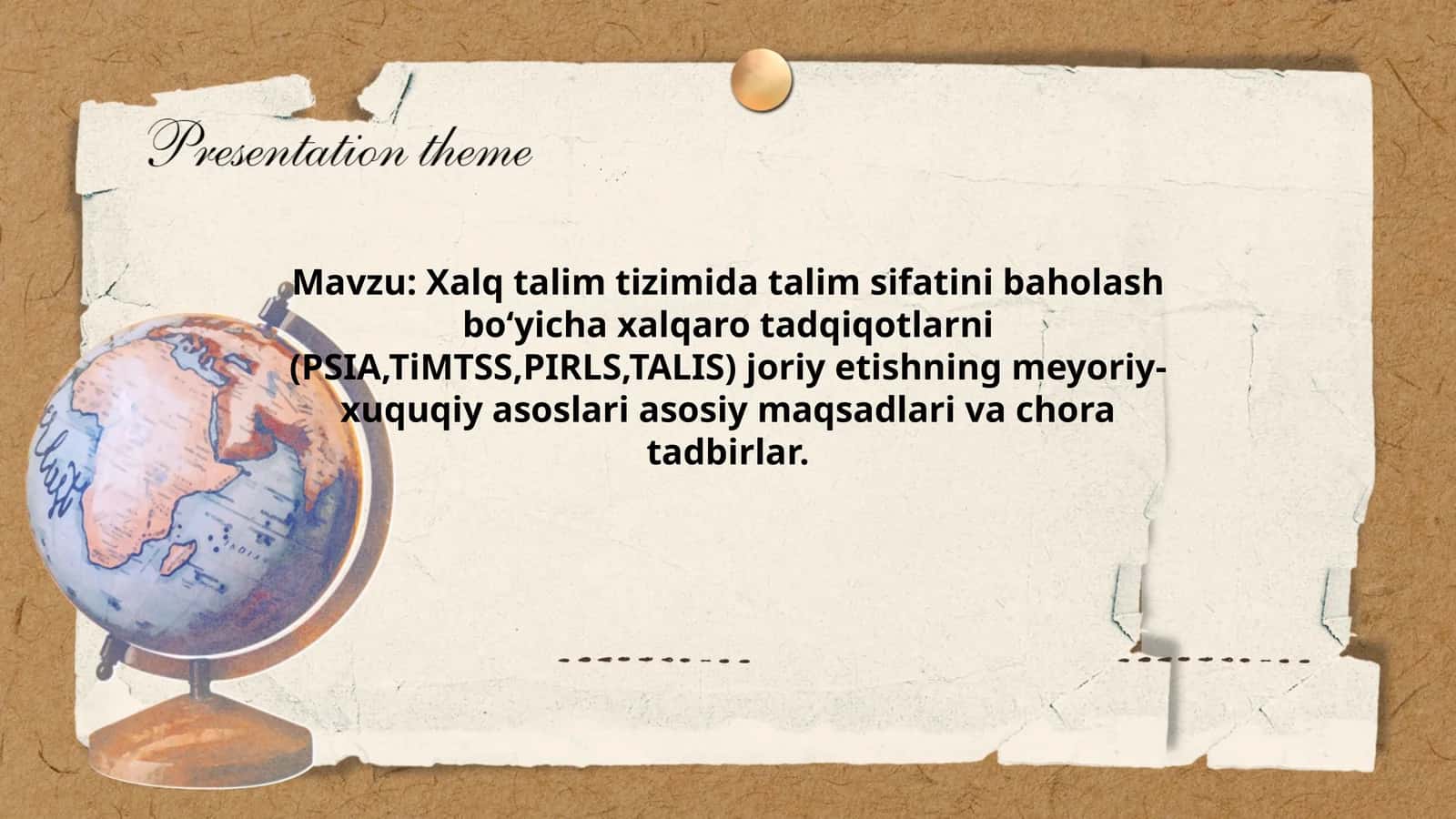 Xalq talim tizimida talim sifatini baholash boʻyicha xalqaro tadqiqotlarni (PSIA,TiMTSS,PIRLS,TALIS) joriy etishning meyoriy-xuquqiy asoslari asosiy maqsadlari va chora tadbirlar 1