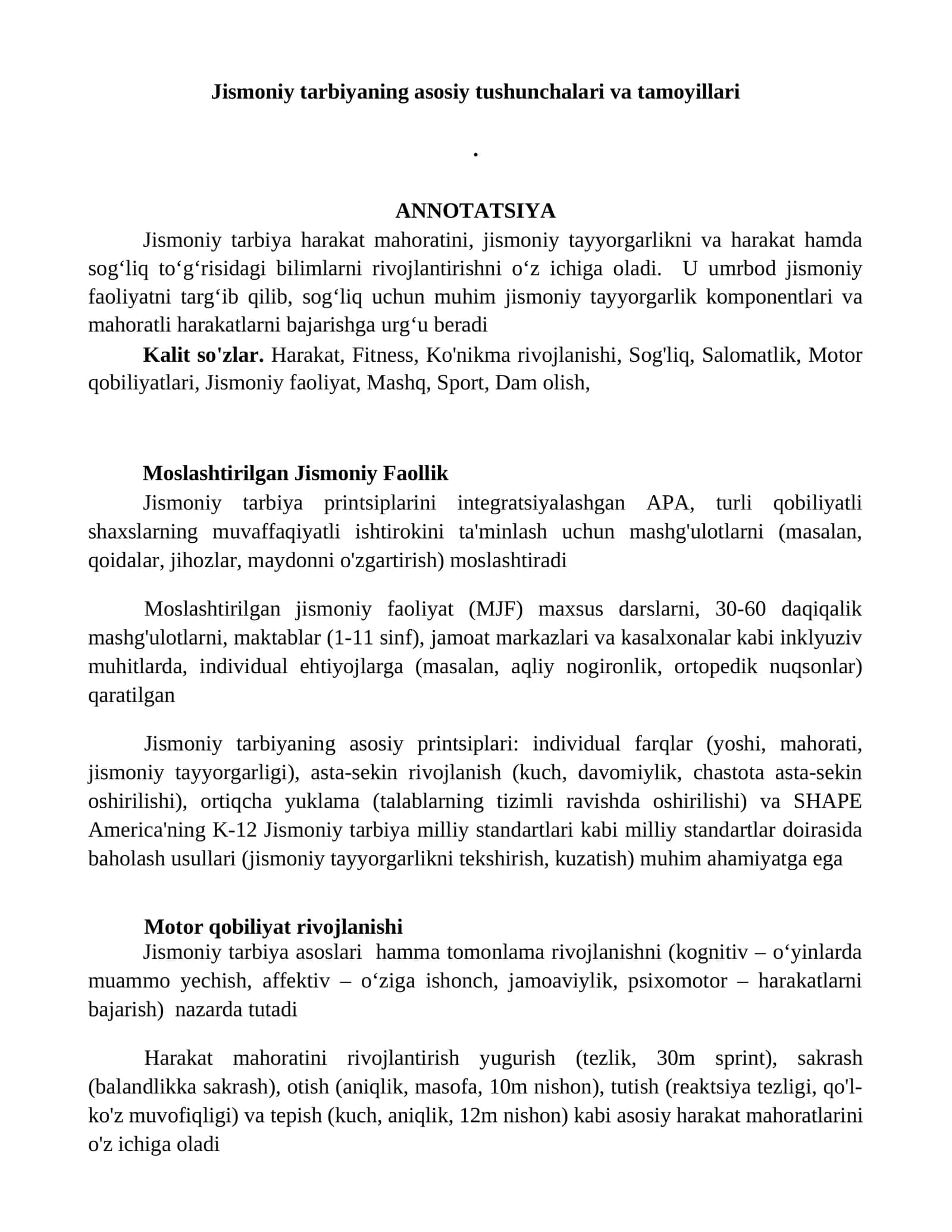 Jismoniy tarbiyaning asosiy tushunchalari va tamoyillari 1