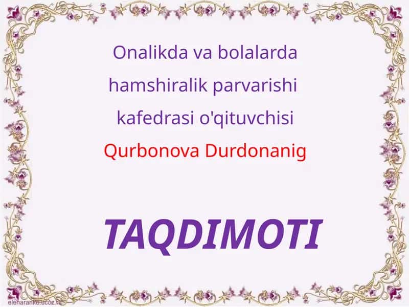 Onalikda va bolalarda hamshiralik parvarishi 1