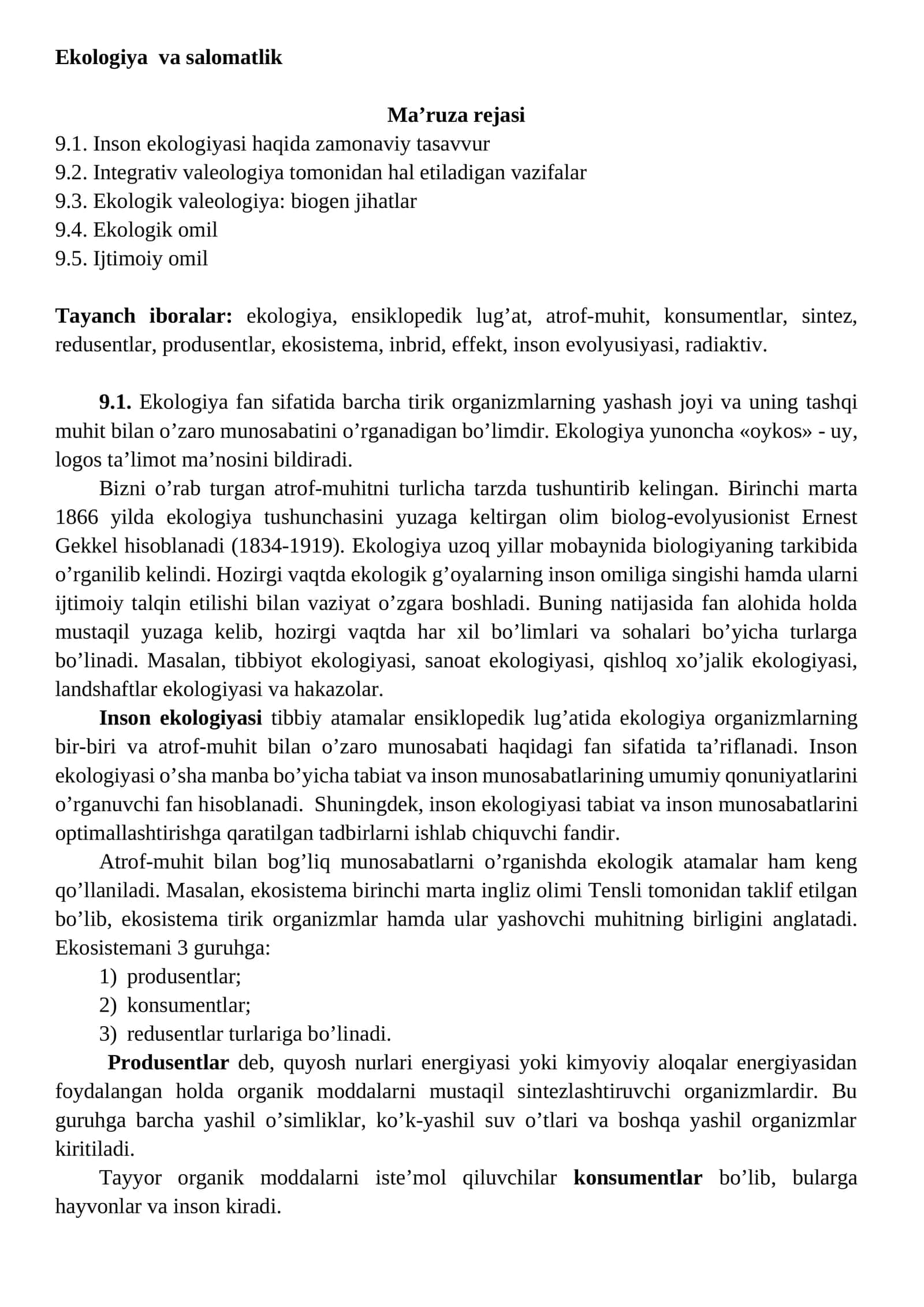Ekologiya vа sаlomаtlik 1