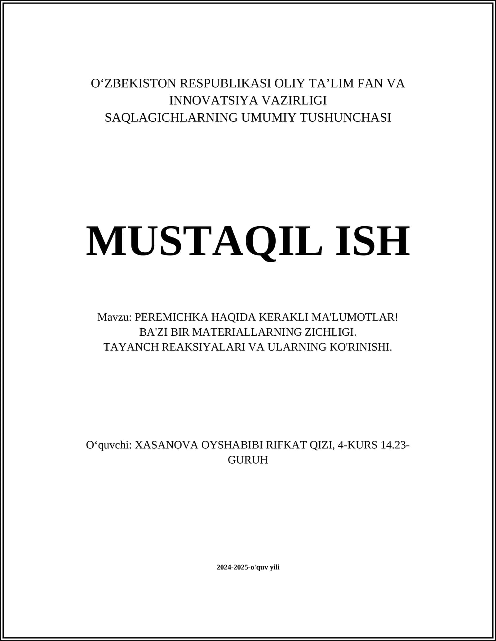 PEREMICHKA HAQIDA KERAKLI MA'LUMOTLAR! 1
