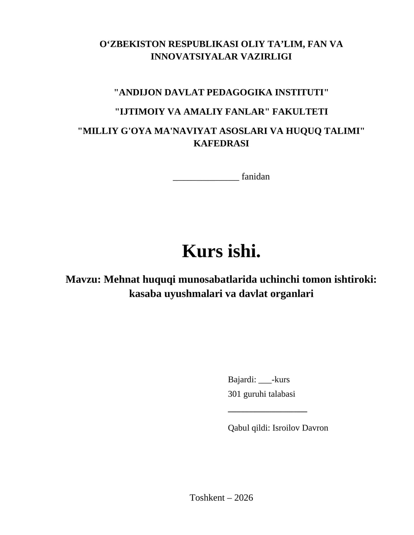 Mehnat huquqi munosabatlarida uchinchi tomon ishtiroki: kasaba uyushmalari va davlat organlari 1