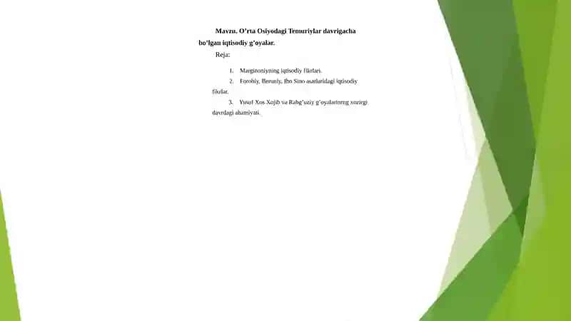 Temuriylar davriga oid iqtisodiy g'oyalar