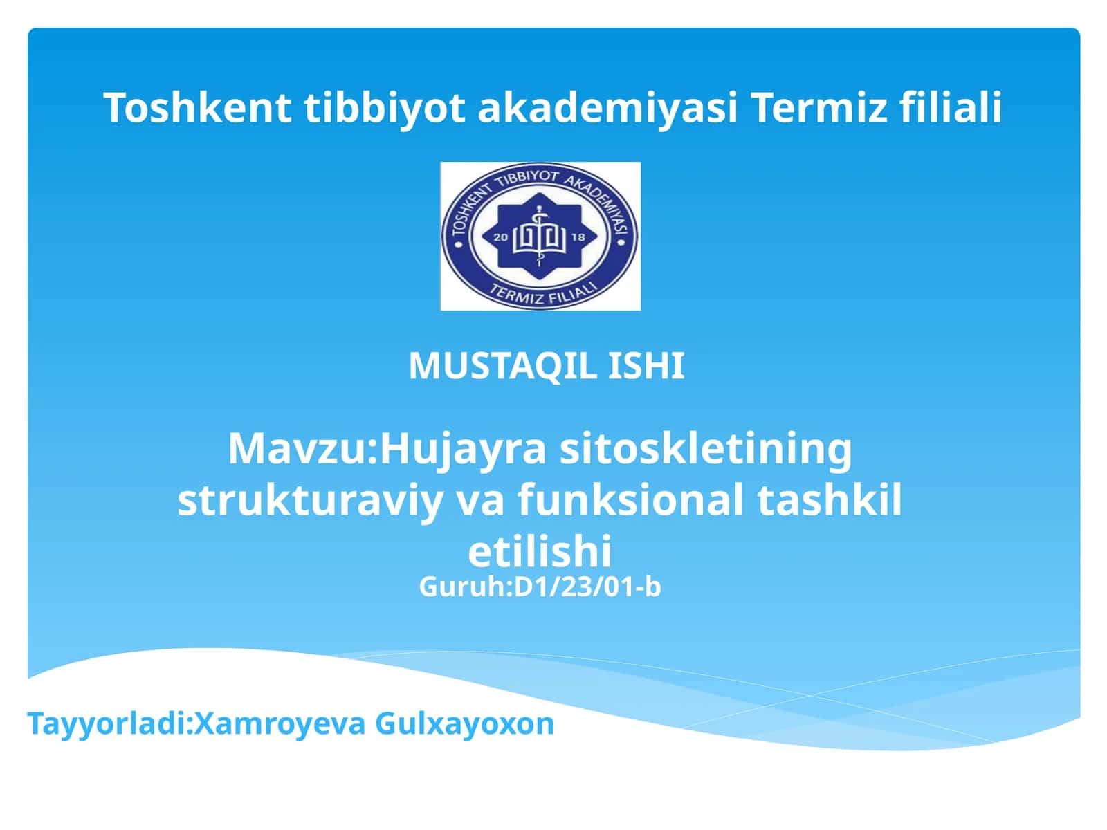 Hujayra sitoskletining strukturaviy va funksional tashkil etilishi 1