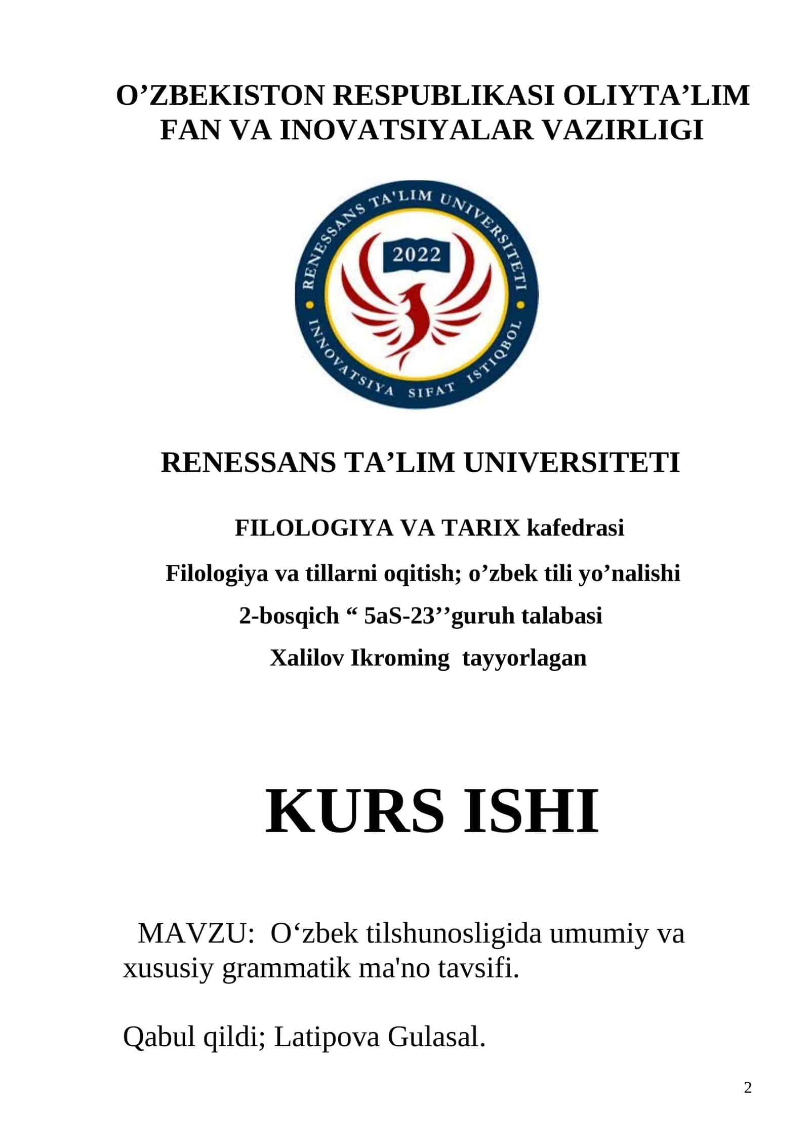 O‘zbek tilshunosligida umumiy va xususiy grammatik ma'no tavsifi 1