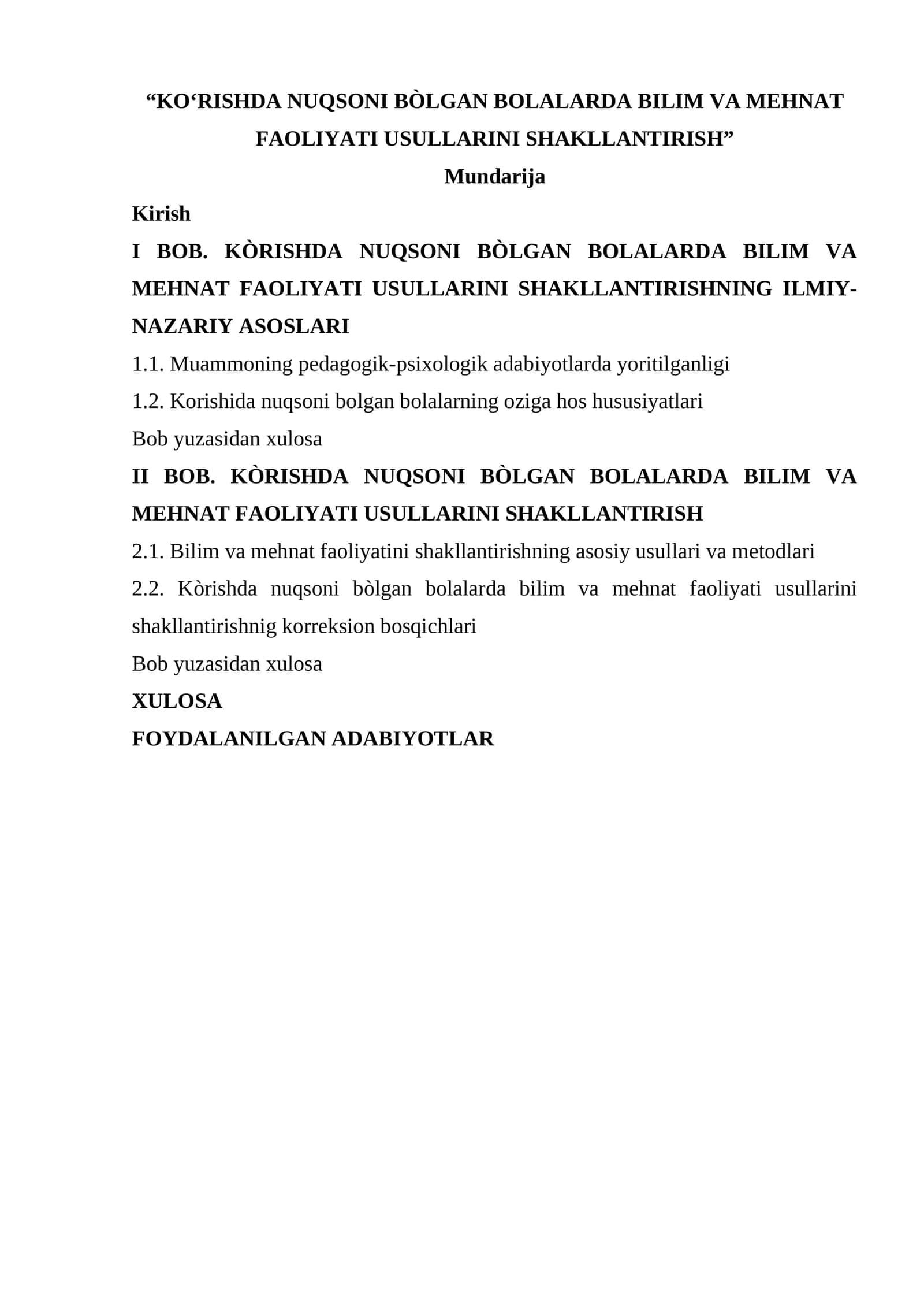 KO‘RISHDA NUQSONI BÒLGAN BOLALARDA BILIM VA MEHNAT FAOLIYATI USULLARINI SHAKLLANTIRISH 1