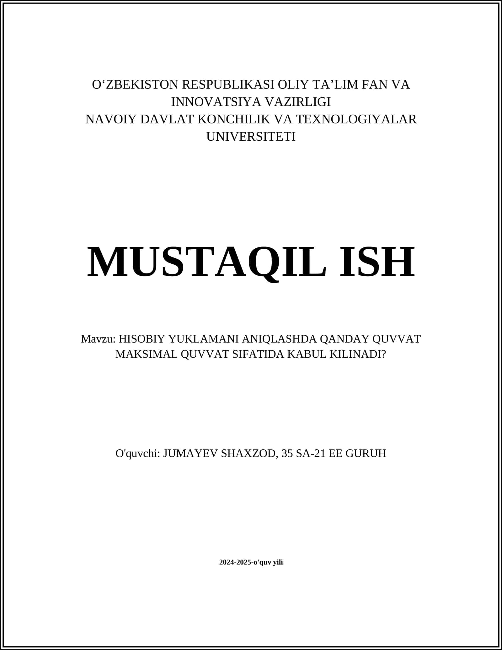 Hisobiy yuklamani aniqlashning asosiy tamoyillari 1