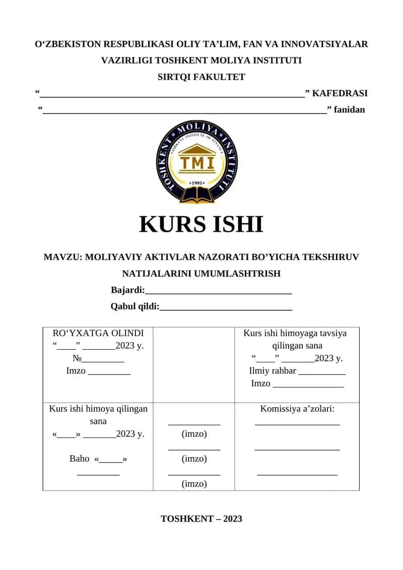 MOLIYAVIY AKTIVLAR NAZORATI BO’YICHA TEKSHIRUV NATIJALARINI UMUMLASHTRISH 1
