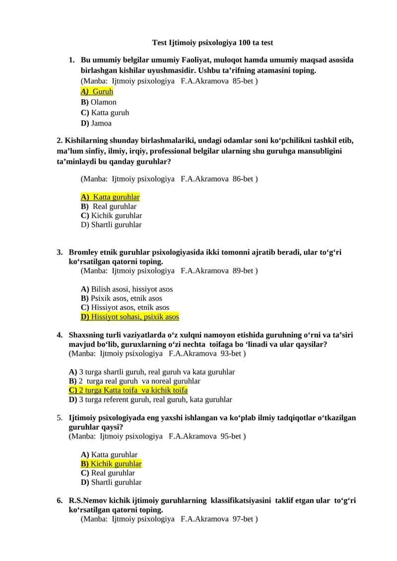 Test ijtimoiy psixologiya 1