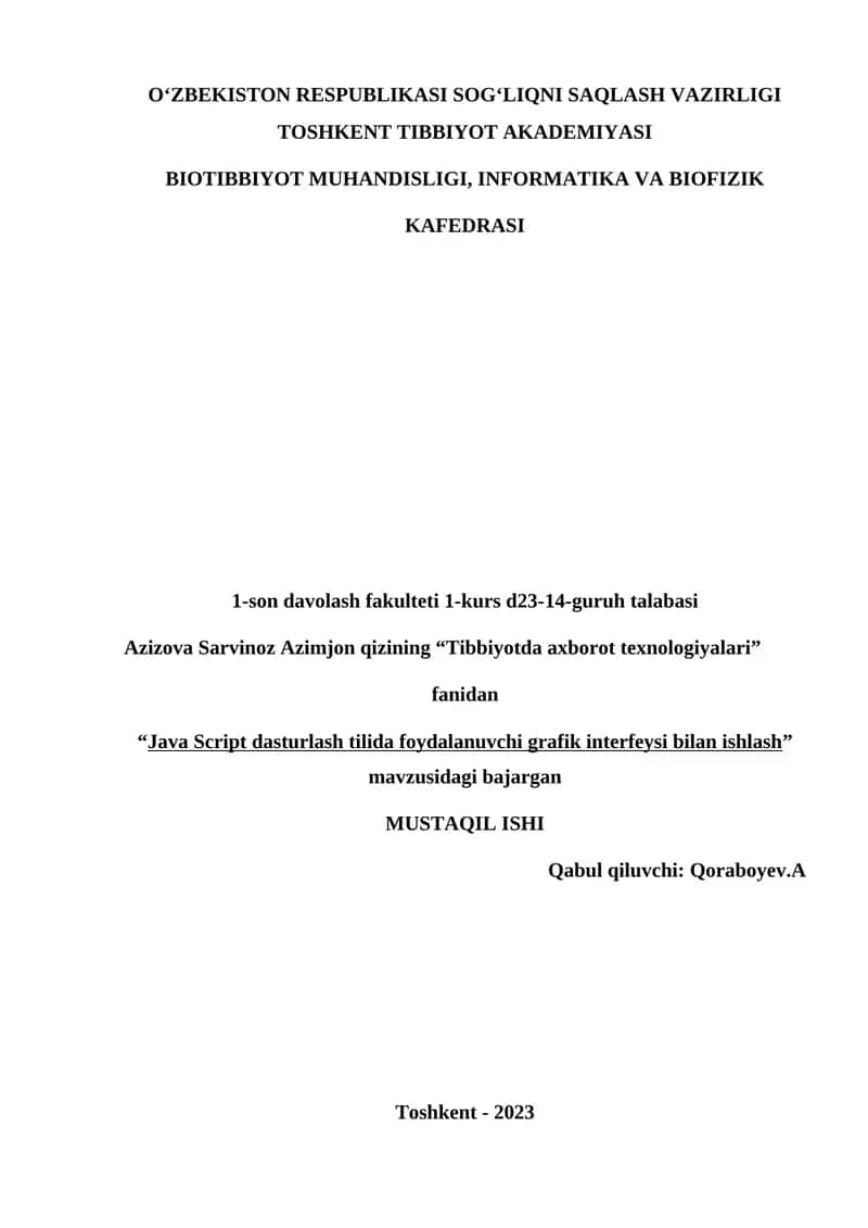 "Tibbiyotda axborot texnologiyalari" 1