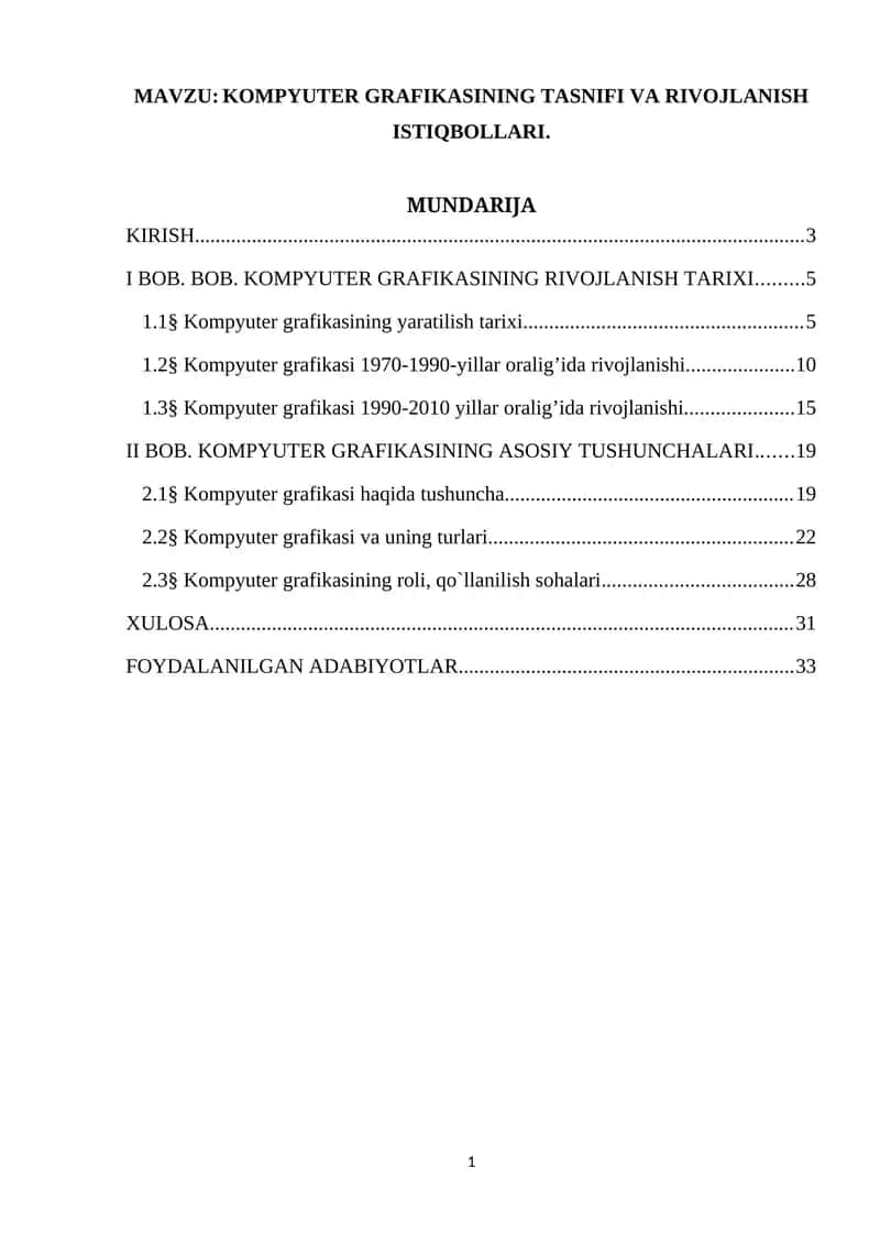 KOMPYUTER GRAFIKASINING TASNIFI VA RIVOJLANISH ISTIQBOLLARI 1