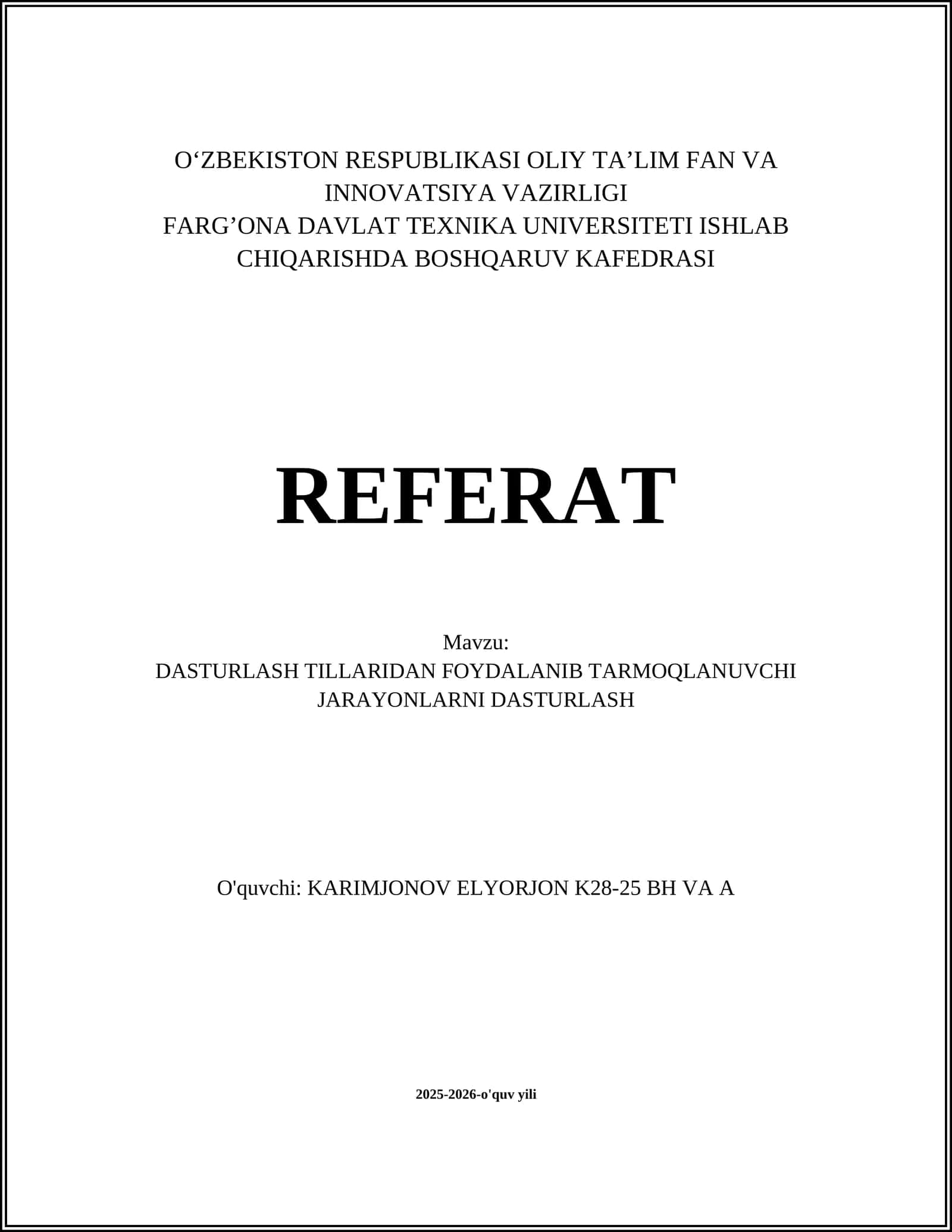 Tarmoqlanuvchi jarayonlar asoslari va modellari 1