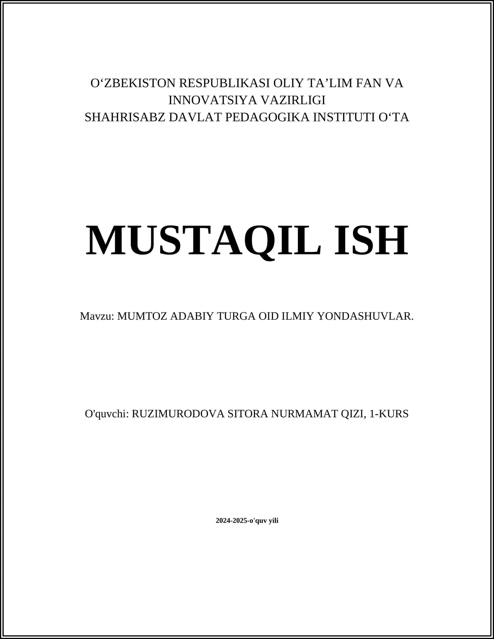 MUMTOZ ADABIY TURGA OID ILMIY YONDASHUVLAR 1