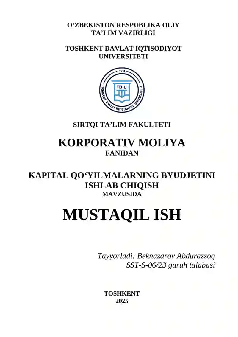 Kapital qo'yilmalarning byudjetini ishlab chiqish