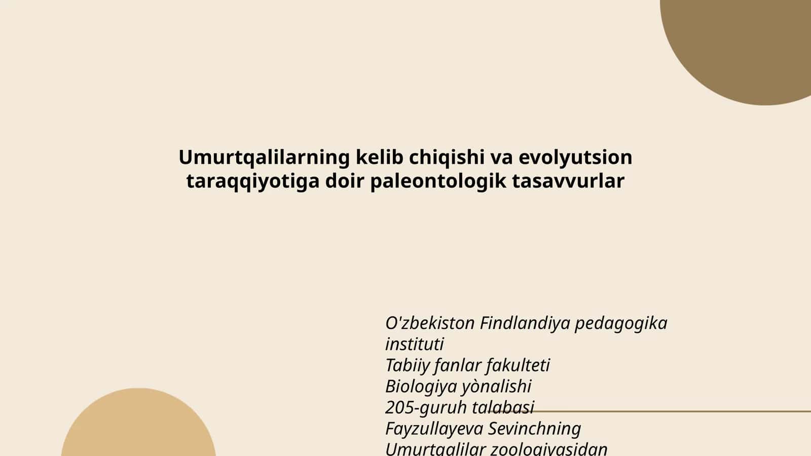 Umurtqalilarning kelib chiqishi va evolyutsion taraqqiyotiga doir paleontologik tasavvurlar 1