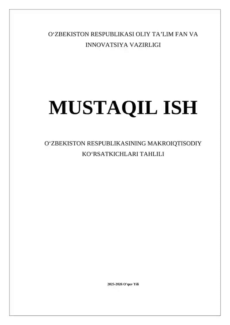 OʻZBEKISTON RESPUBLIKASI MAKROIQTISODIY KOʻRSATKICHLARI TAHLILI
