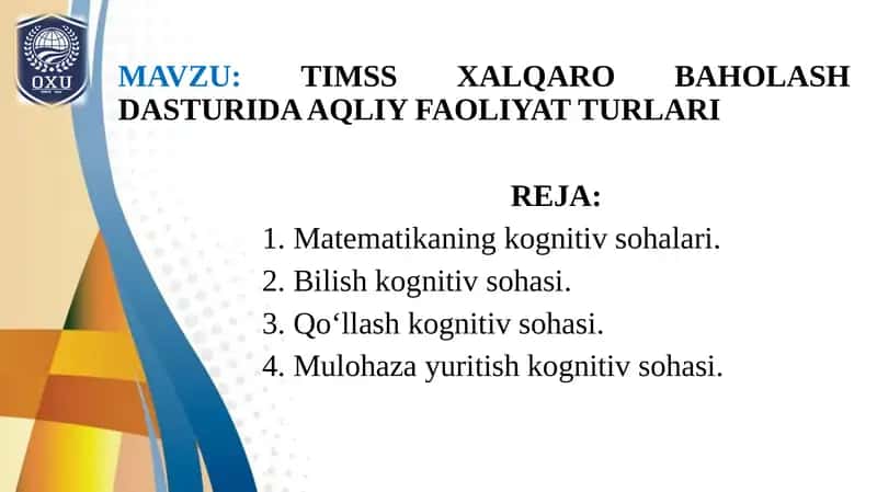 TIMSS XALQARO BAHOLASH DASTURIDA AQLIY FAOLIYAT TURLARI 1