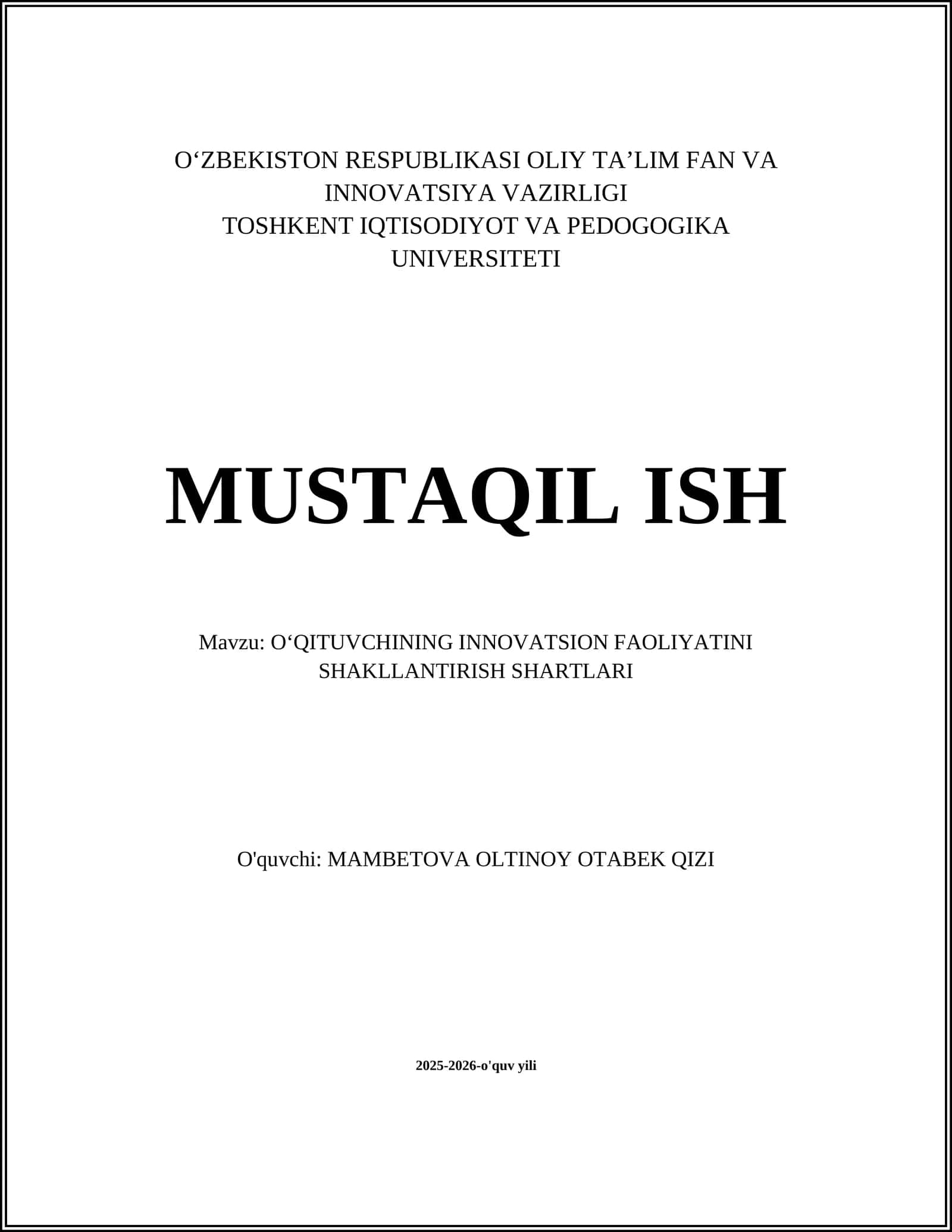 OʻQITUVCHINING INNOVATSION FAOLIYATINI SHAKLLANTIRISH SHARTLARI 1