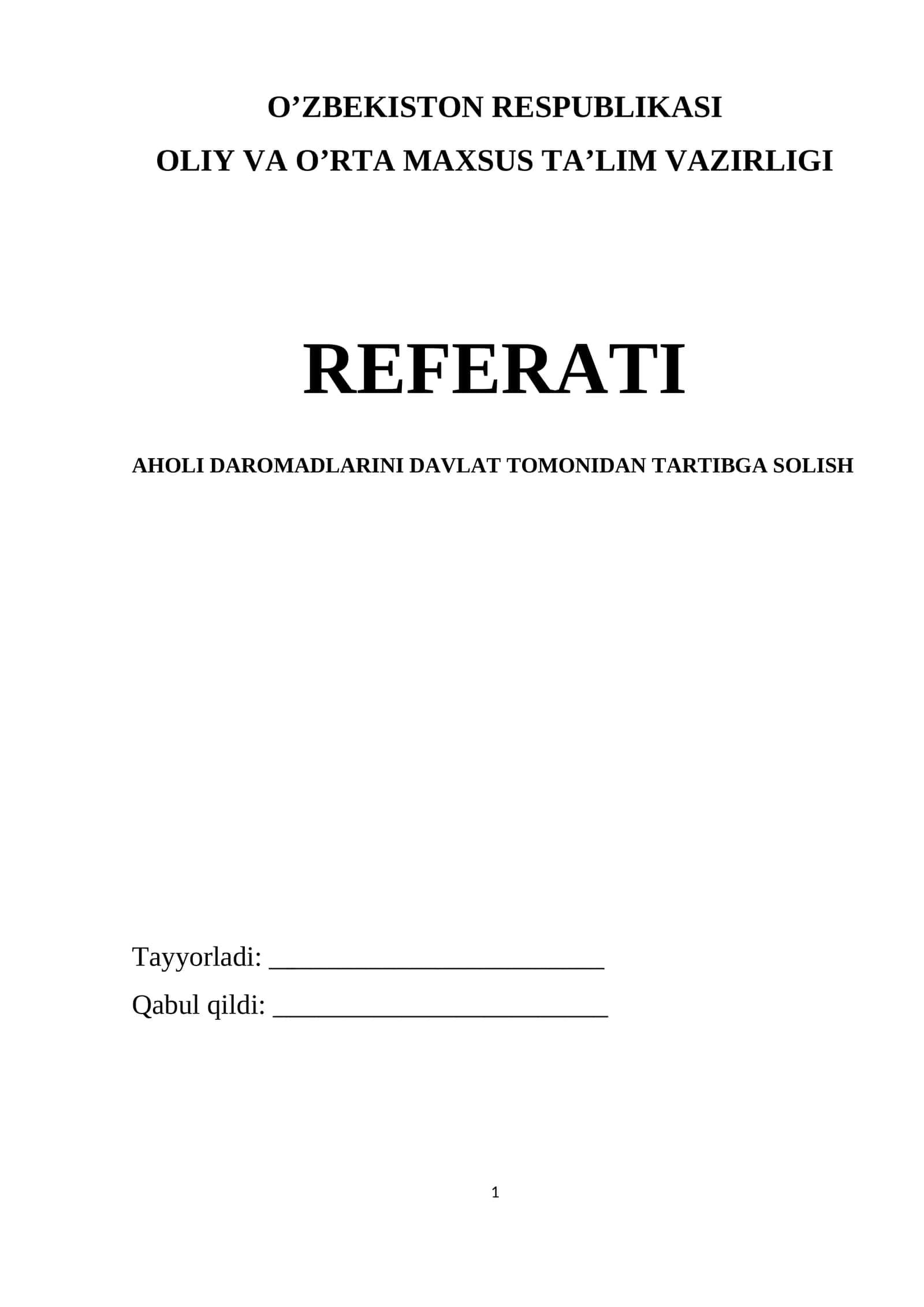 АHОLI DАRОMАDLАRINI DАVLАT TОMОNIDАN TАRTIBGА SОLISH 1