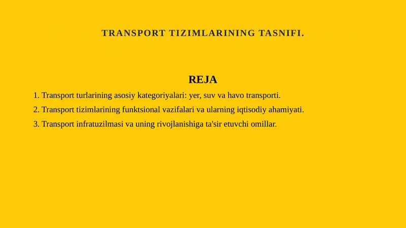 Transport tizimlarining tasnifi. 1