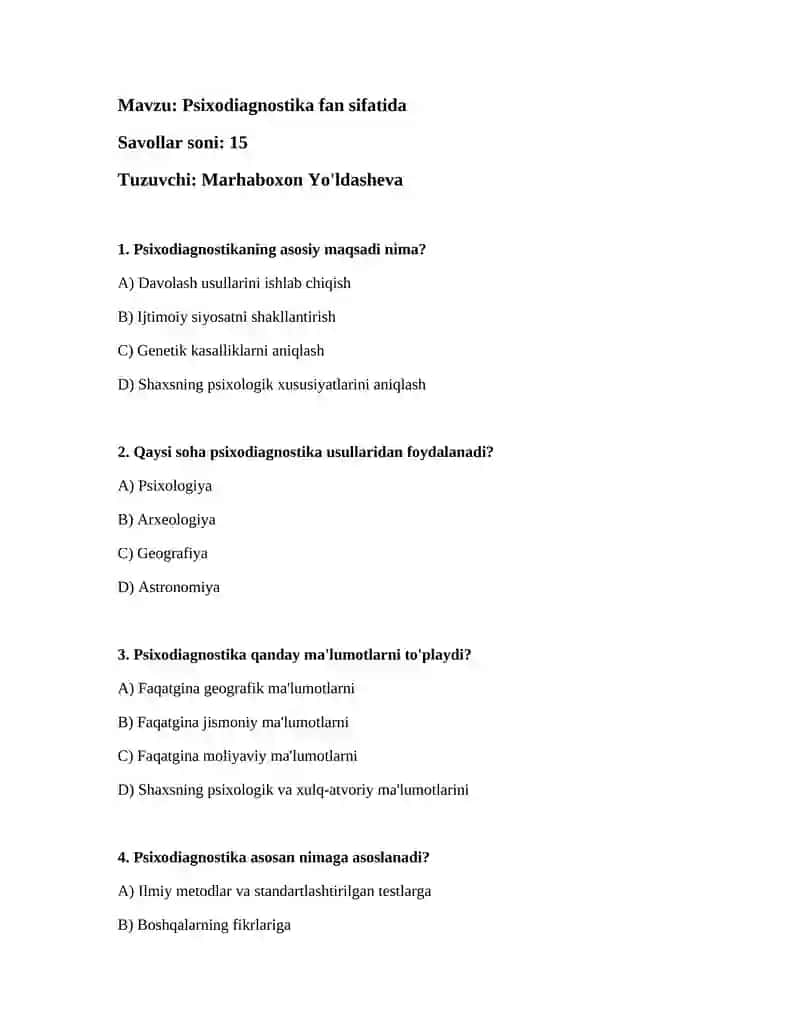 Psixodiagnostika fan sifatida