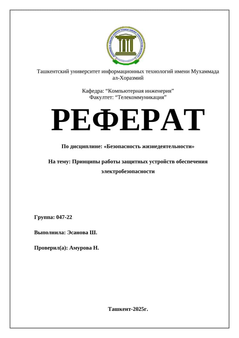 Реферат по безопасности жизнедеятельности 1