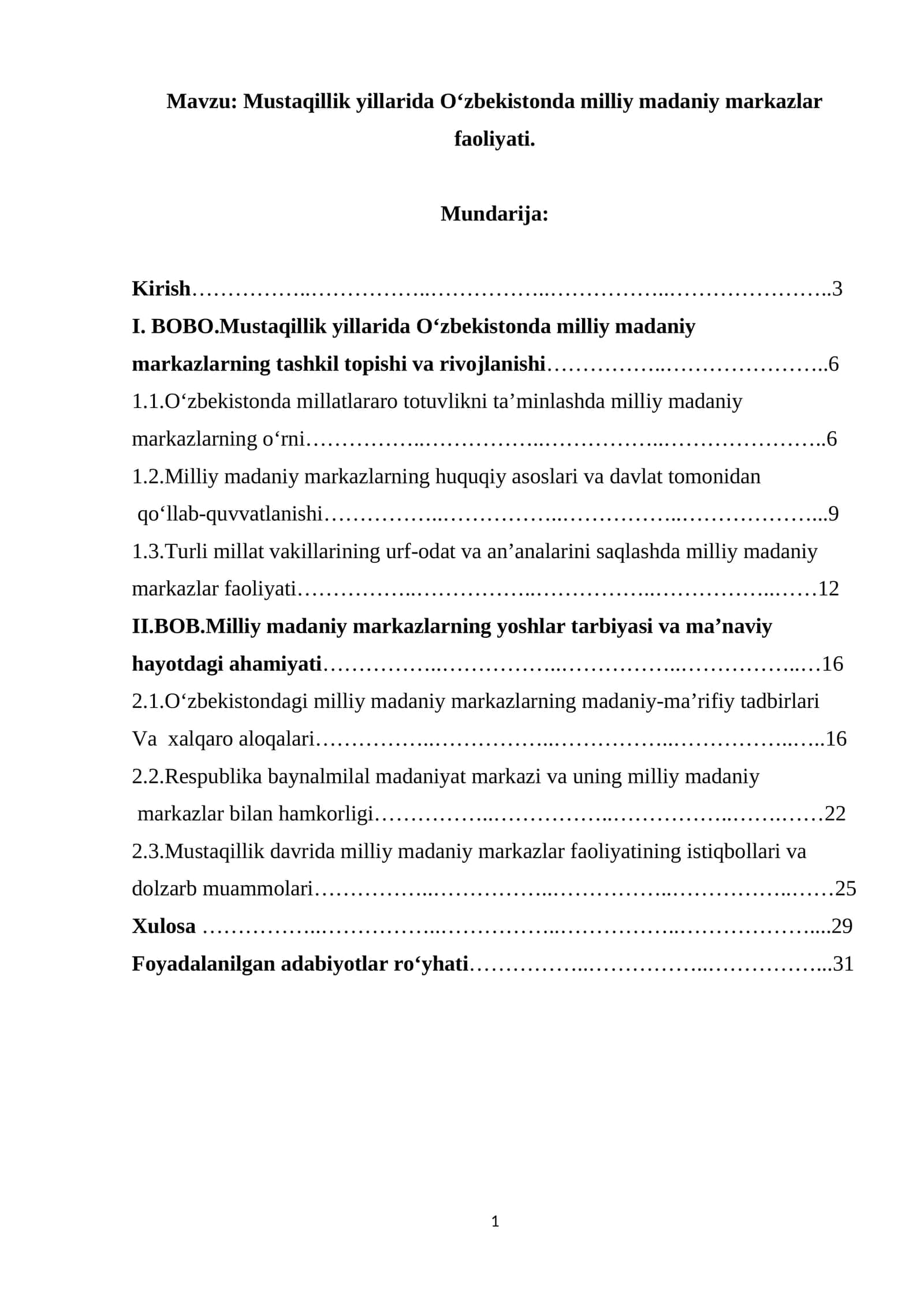 Mustaqillik yillarida Oʻzbekistonda milliy madaniy markazlar faoliyati 1