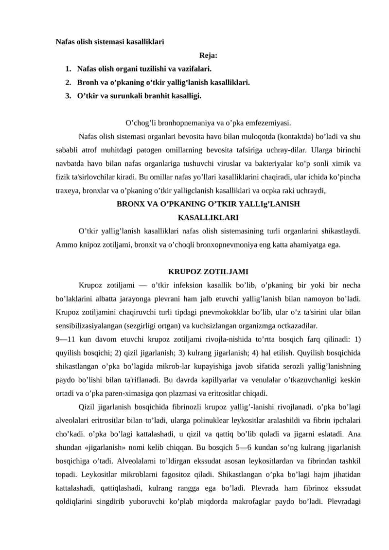 Nafas olish sistemasi kasalliklari 1