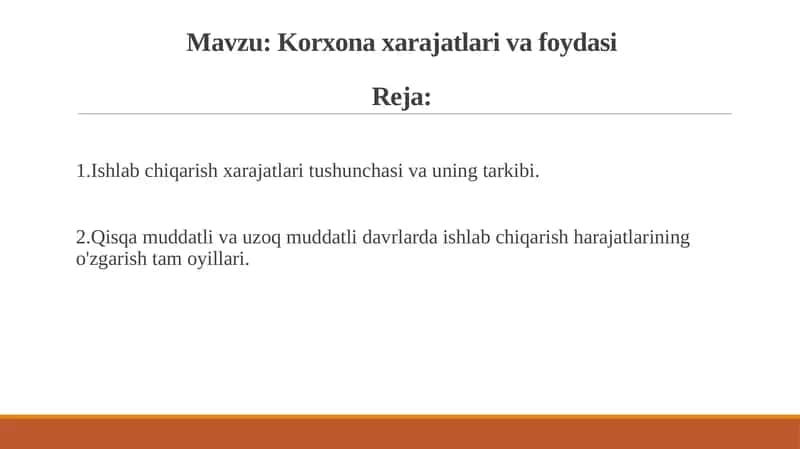 Korxona xarajatlari va foydasi haqida krossvord ham mavjud 1