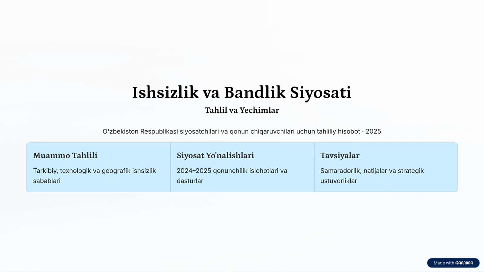 Ishsizlik va Bandlik Siyosati 1