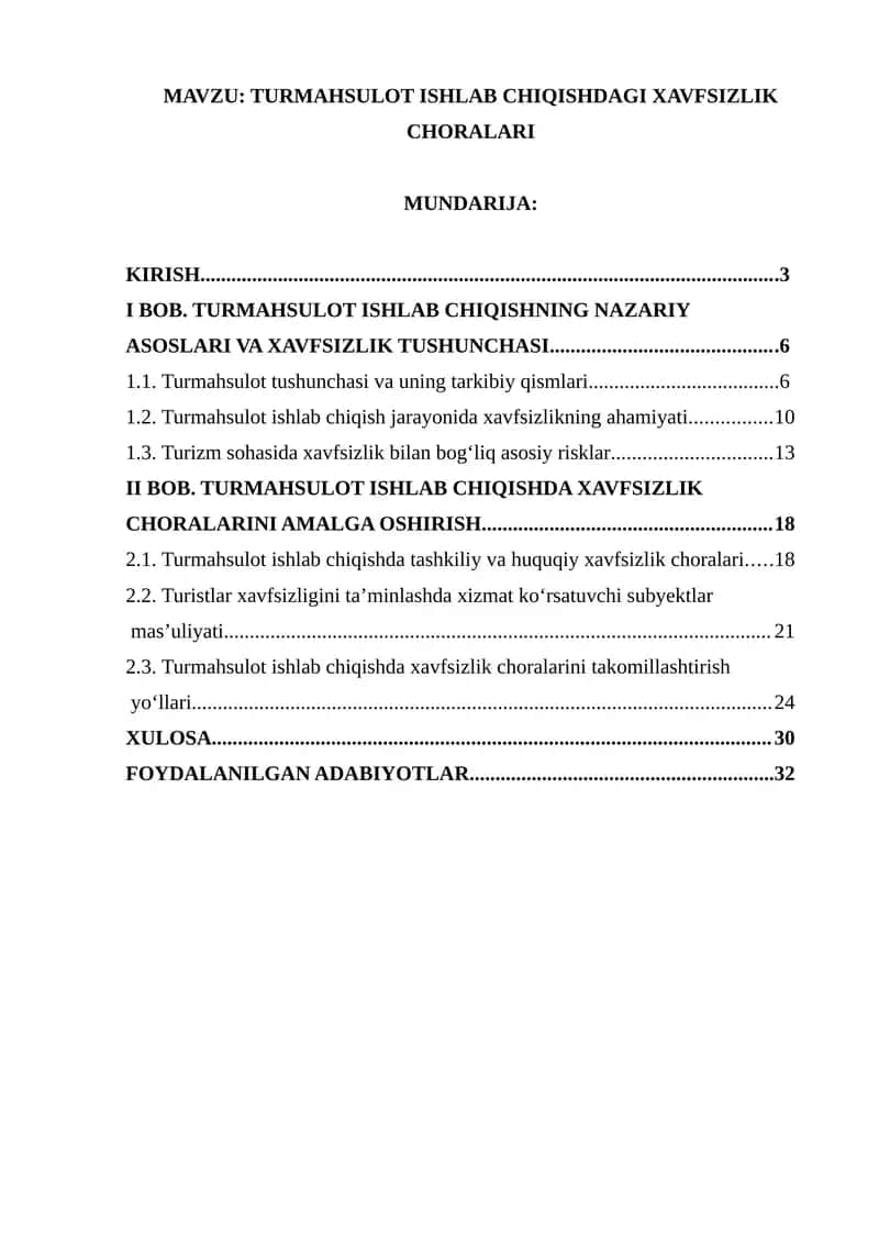 TURMAHSULOT ISHLAB CHIQISHDAGI XAVFSIZLIK CHORALARI 1