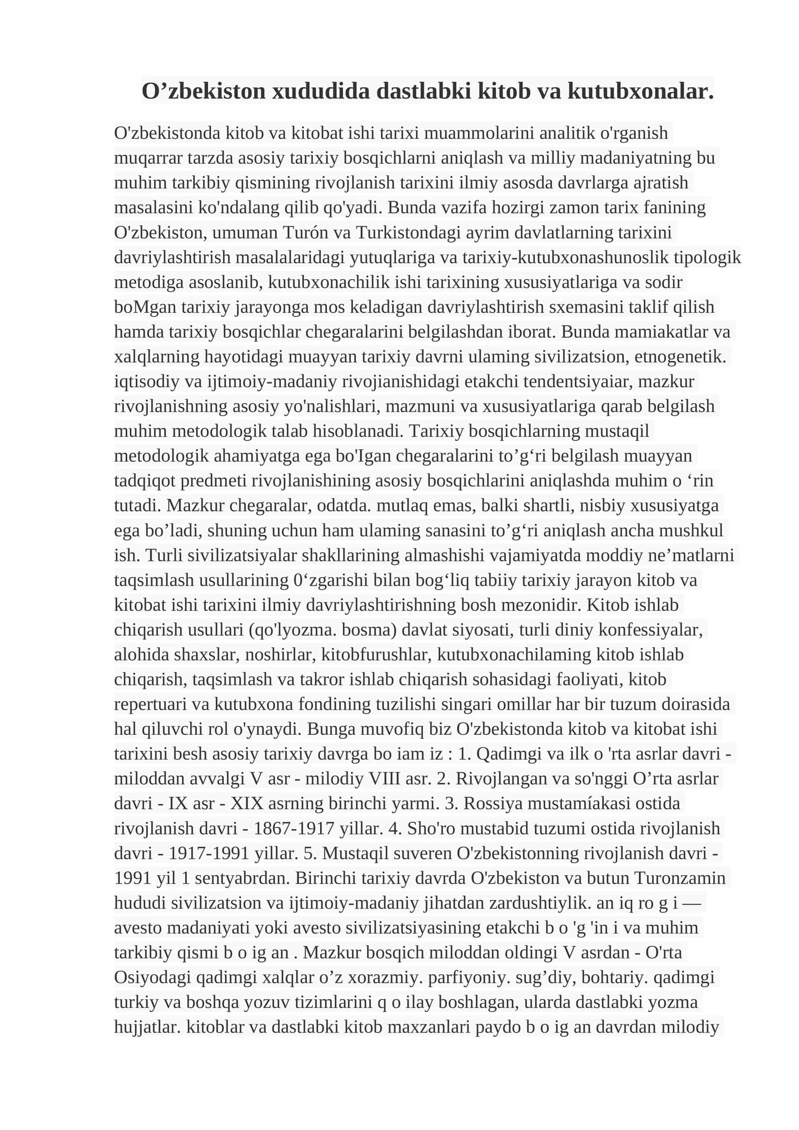 O’zbekiston xududida dastlabki kitob va kutubxonalar 1