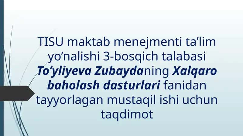 Xalqaro baholash dasturida "Miqdor" mazmuni sohasiga oid topshiriqlar tizimini ishlab chiqish