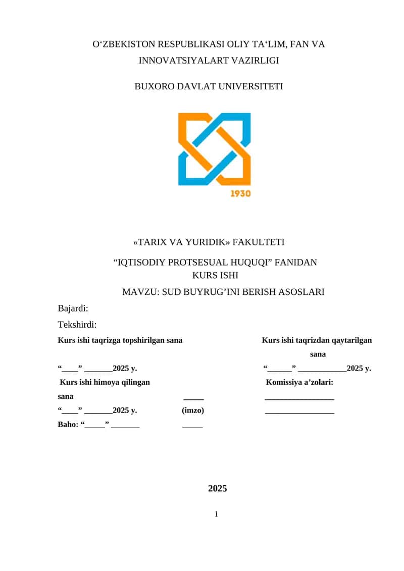 SUD BUYRUG’INI BERISH ASOSLARI 1