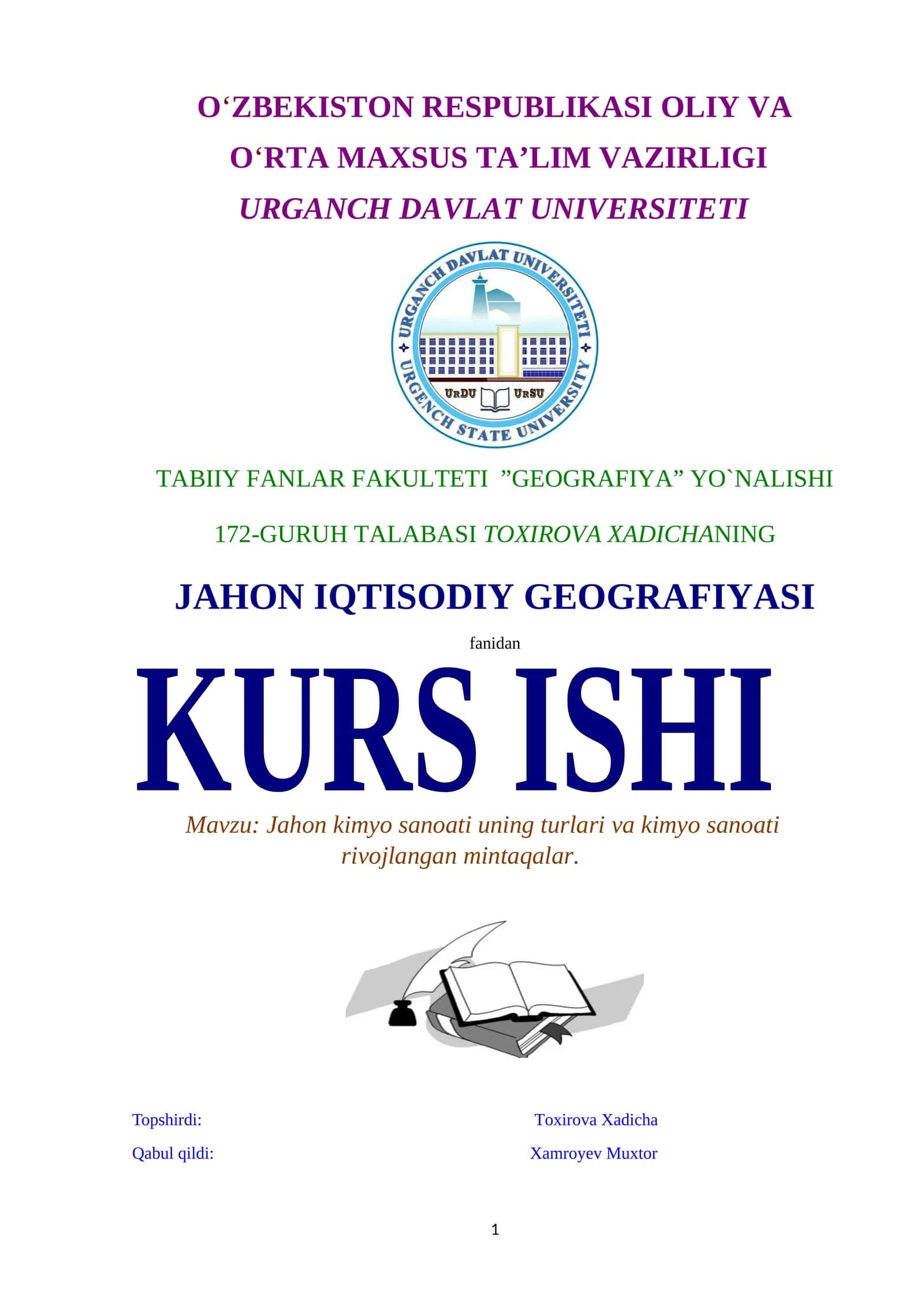 Jahon kimyo sanoati uning turlari va kimyo sanoati rivojlangan mintaqalar 1