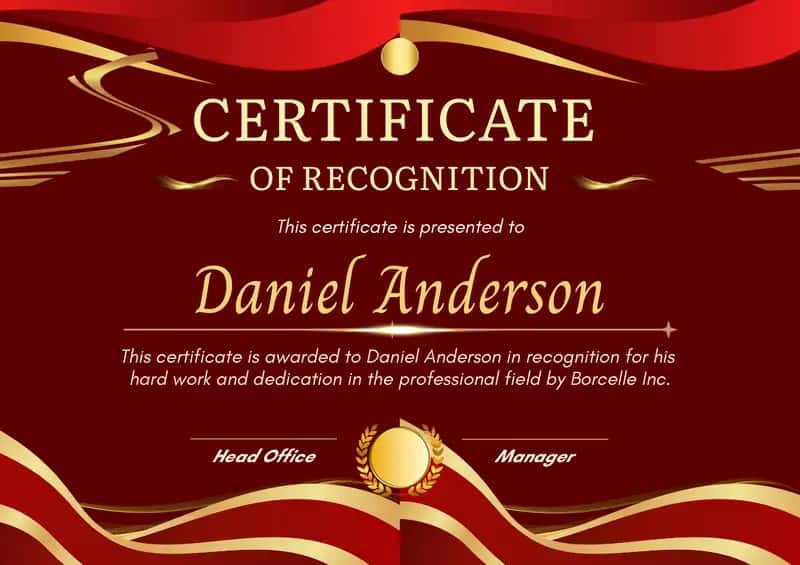 CERTIFICATE OF RECOGNITION 1