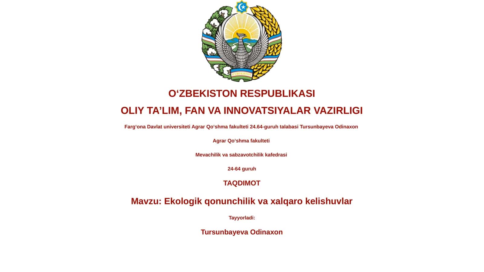 Ekologik qonunchilik va xalqaro kelishuvlar 1
