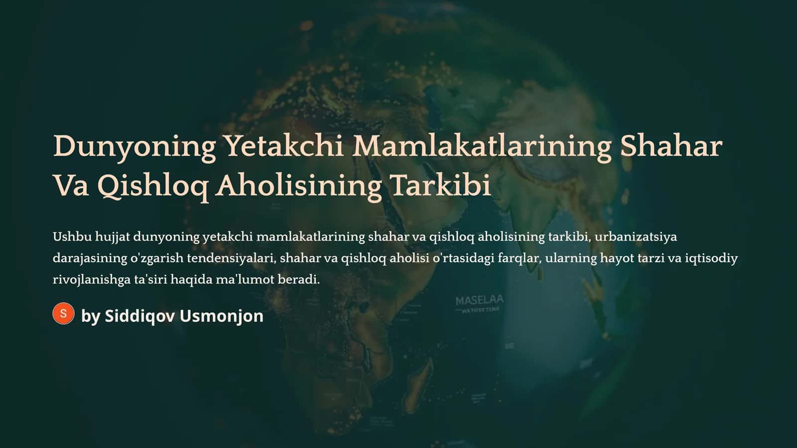 Dunyoning Yetakchi Mamlakatlarining Shahar Va Qishloq Aholisining Tarkibi 1