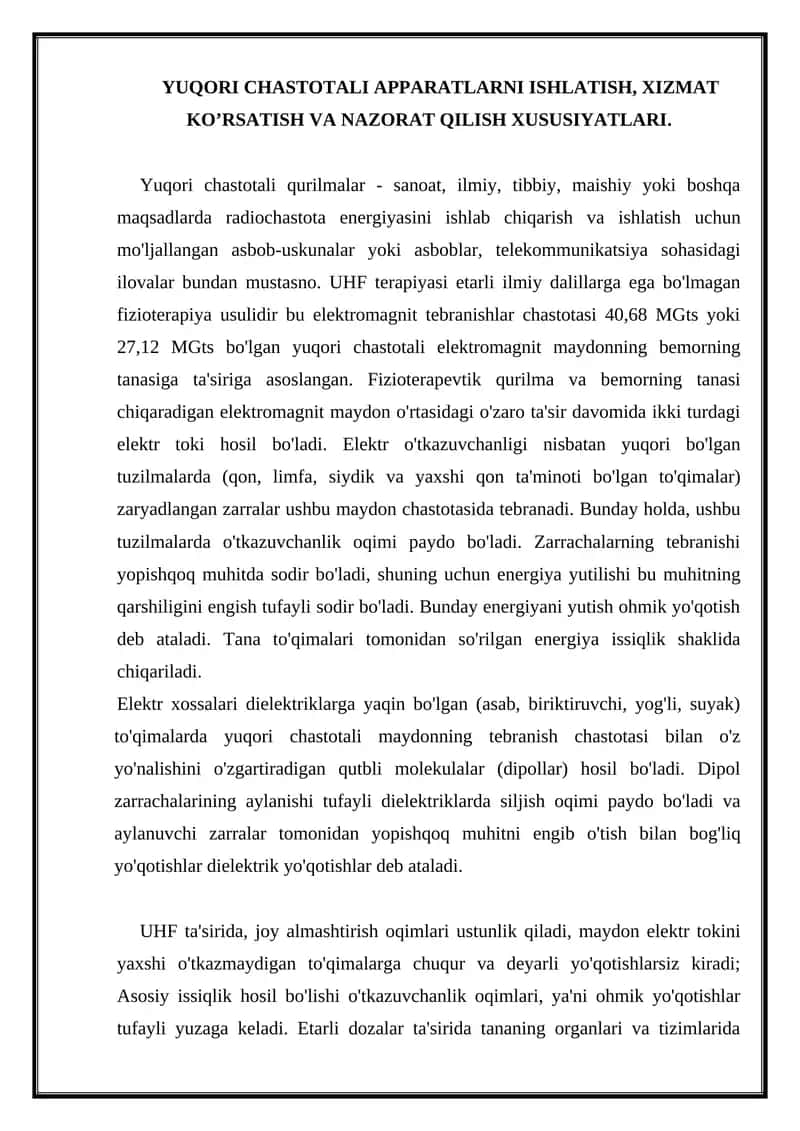 Yuqori chastotali apparatlar 1