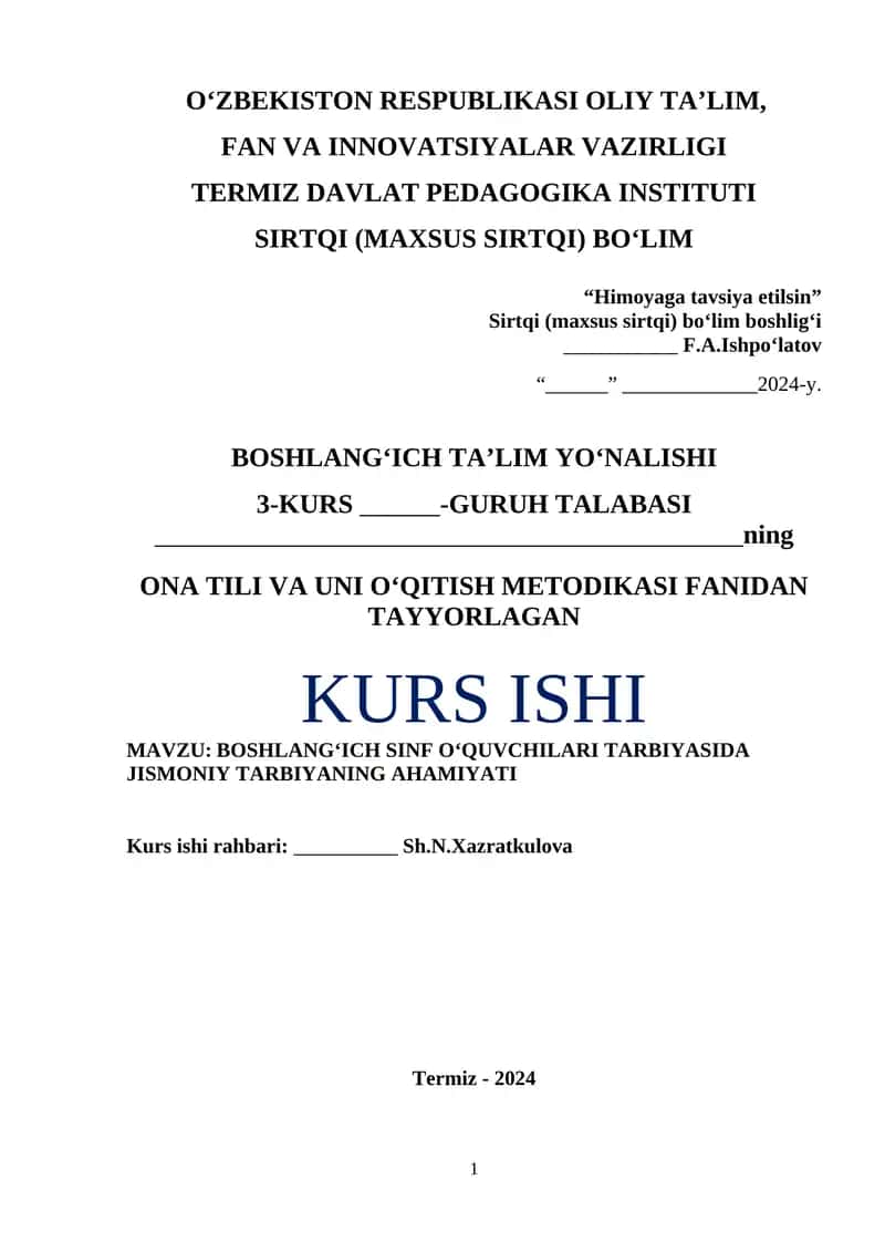 ONA TILI VA UNI O‘QITISH METODIKASI FANIDAN TAYYORLAGAN 1