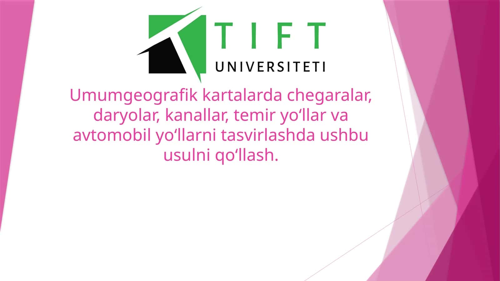 Umumgeografik kartalarda chegaralar, daryolar, kanallar, temir yo‘llar va avtomobil yo‘llarni tasvirlashda ushbu usulni qo‘llash 1