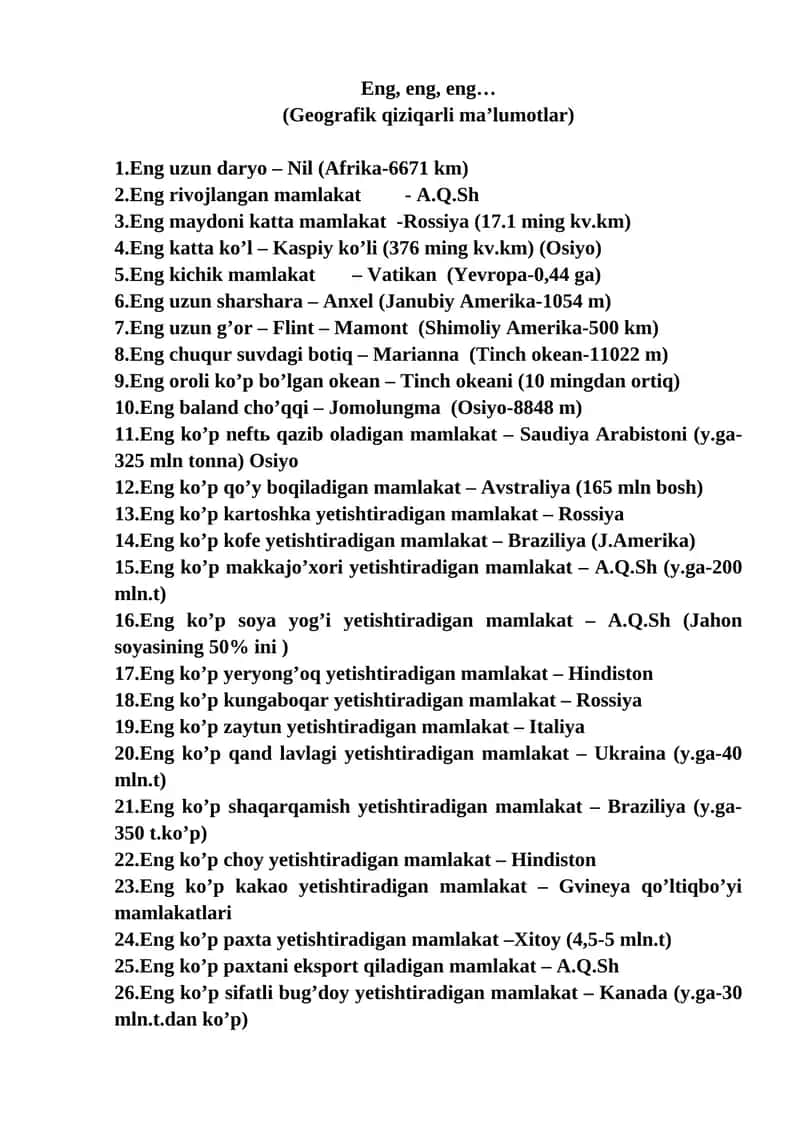 Geografik qiziqarli ma’lumotlar 1