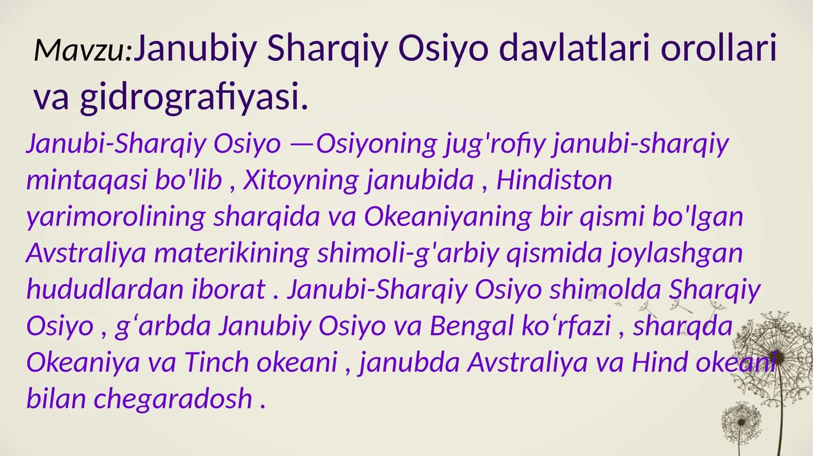 Janubiy Sharqiy Osiyo davlatlari orollari va gidrografiyasi 1