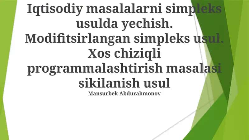 O'zgartirilgan Simpleks Usulı 1