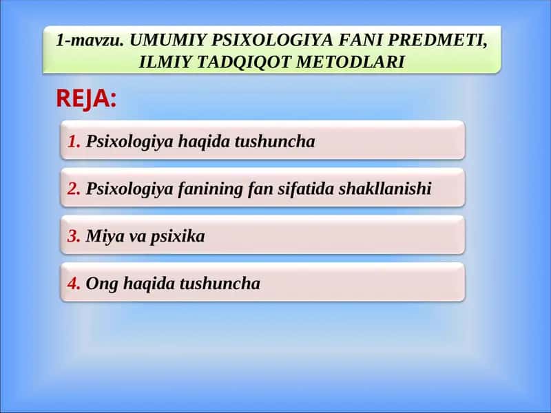 Umumiy Psixologiya Fani Predmeti 1