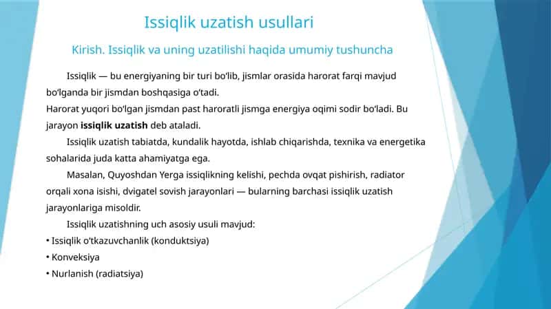 Issiqlik uzatish usullari 1