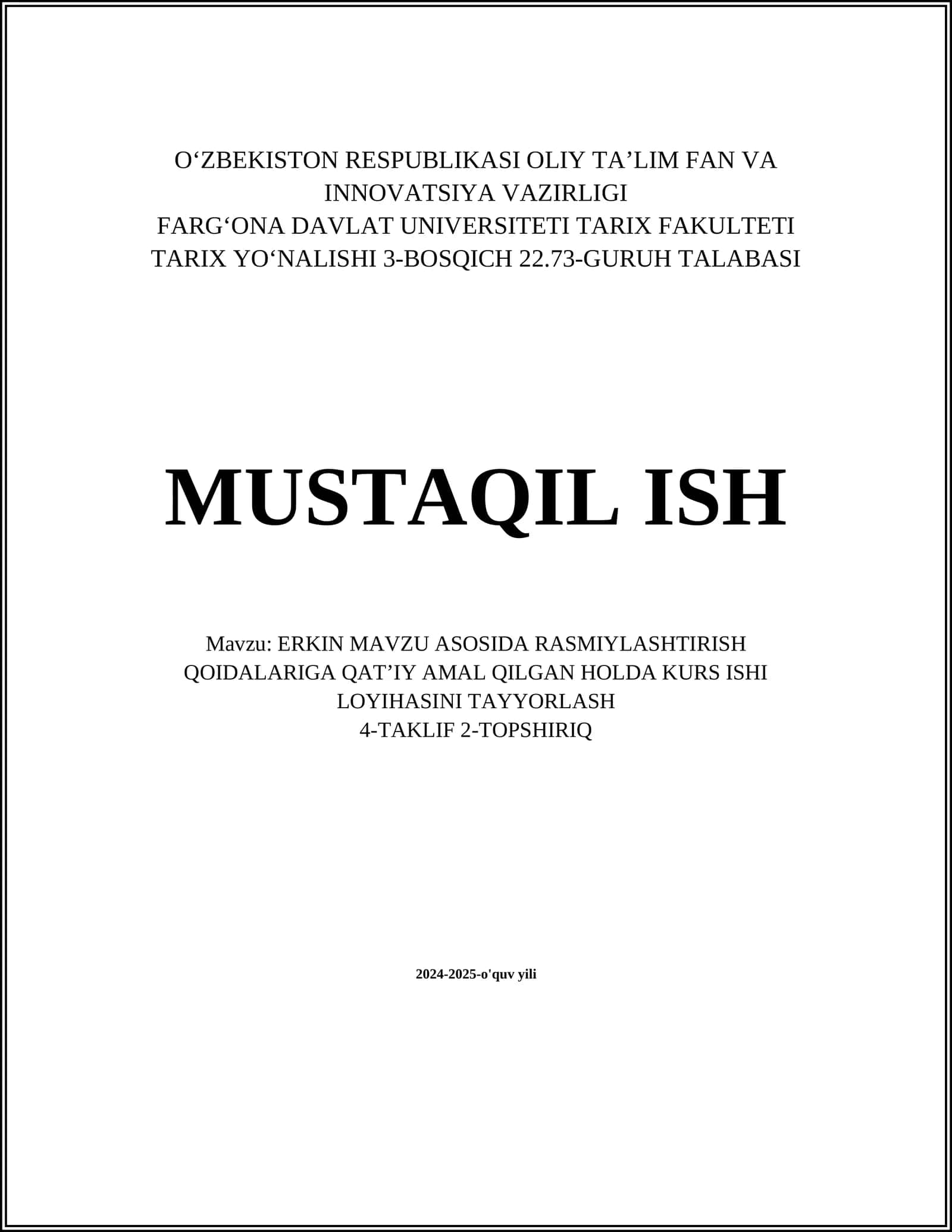 KURS ISHI LOYIHASINI TAYYORLASH 1