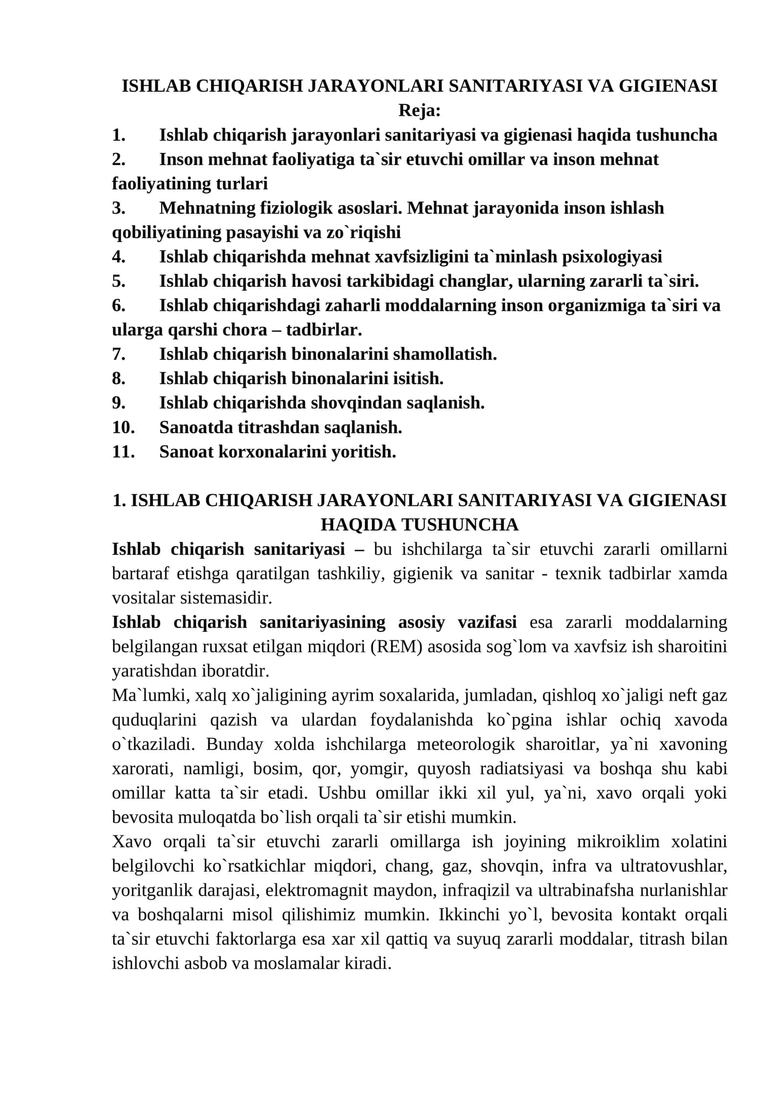 ISHLAB CHIQARISH JARAYONLARI SANITARIYASI VA GIGIENASI 1