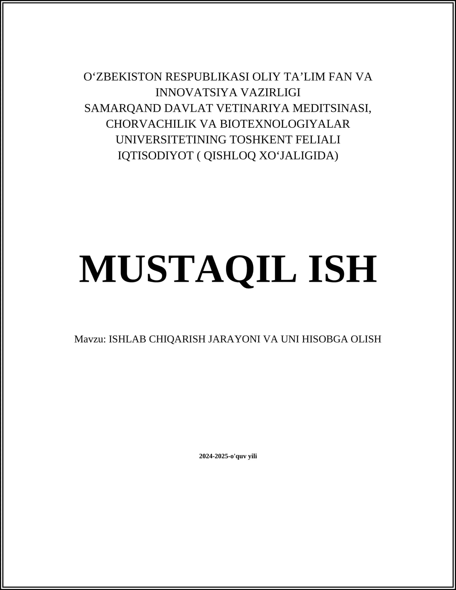 Ishlab chiqarish jarayoni va uni hisobga olis 1