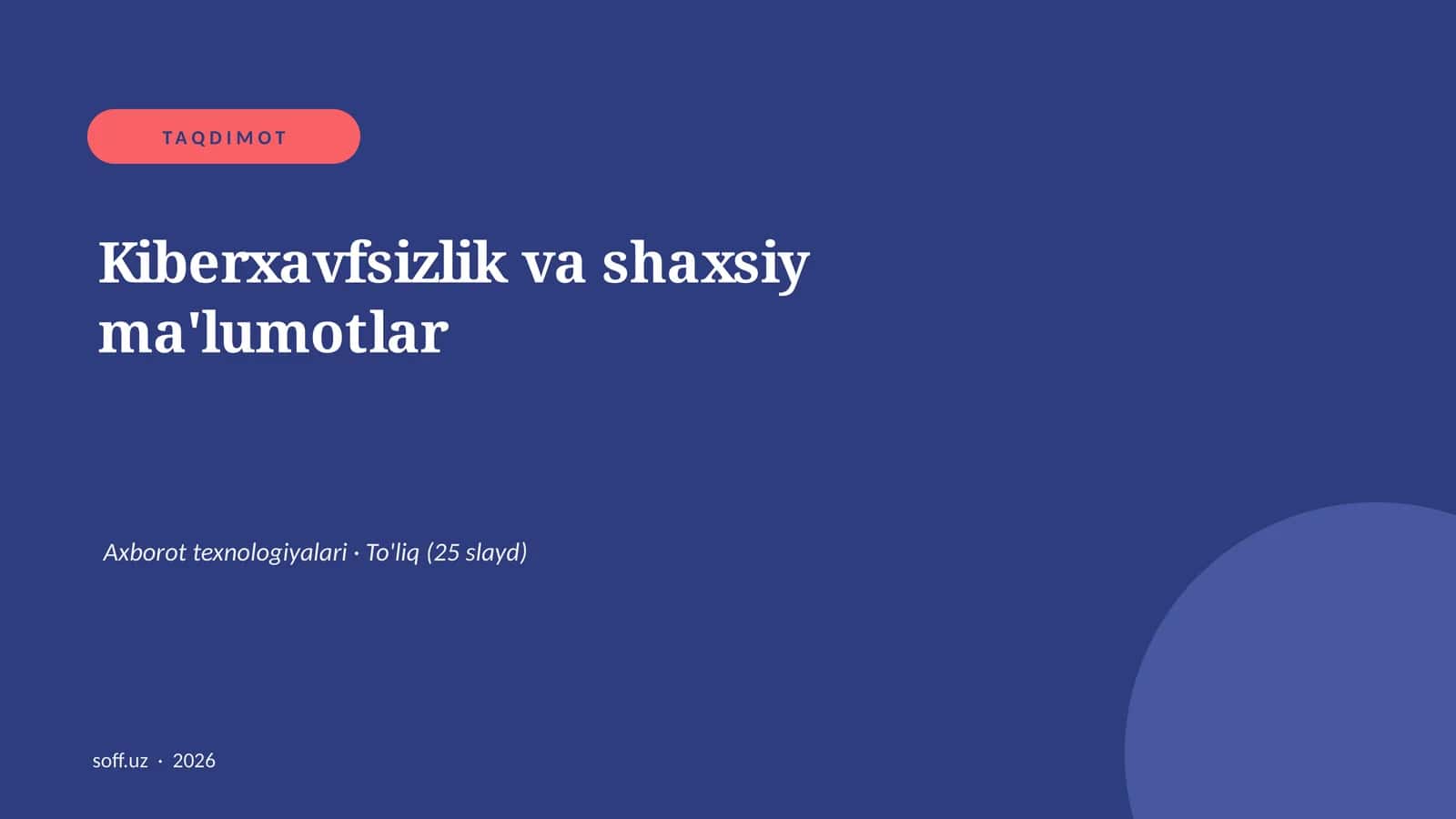 Kiberxavfsizlik va shaxsiy ma'lumotlar 1